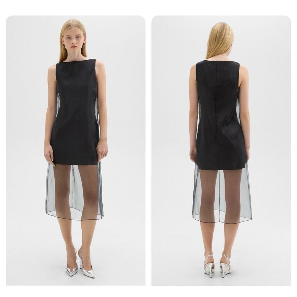 Theory Black Sheer-Overlay Midi Dress